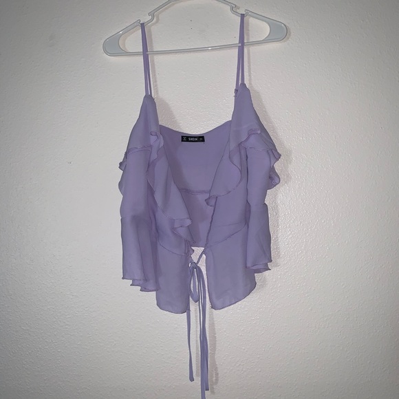 SHEIN Tops - SHEIN (Size L) Purple Ruffle Cami Crop Cardigan